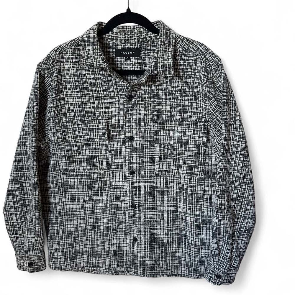 PacSun Mens Gray Plaid Tweed Long Sleeve Shacket Shirt Jacket Size Medium